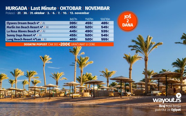 Za putovanje u oktobru i novembru - sigurno u Hurgadu